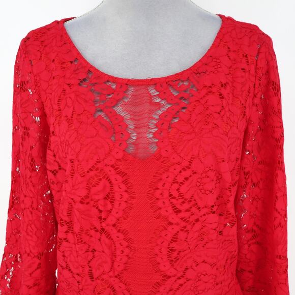 Lane Bryant Dress Plus Size 22W Red Lace Lined Zipper Bell Sleeve Party Cocktail - Picture 7 of 14